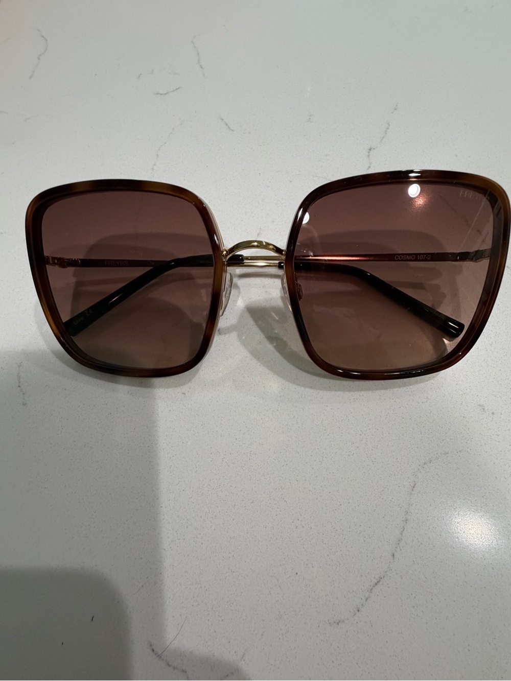 Freyrs Oversized Square Brown Gradient Women's Sunglasses with Gold Bridge
